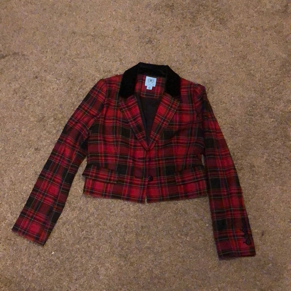 Red plaid CeCe blazer. Size XS, worn only twice, so like new